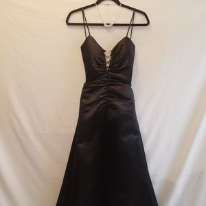 Floor-Length Black Satin Evening Gown